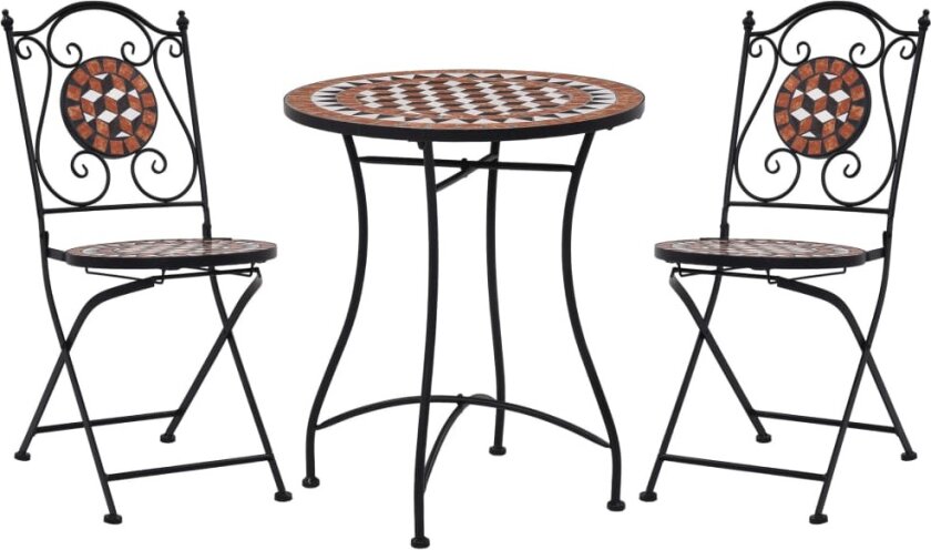 Mosaikkbistrosett med keramikkfliser 3 deler terrakotta