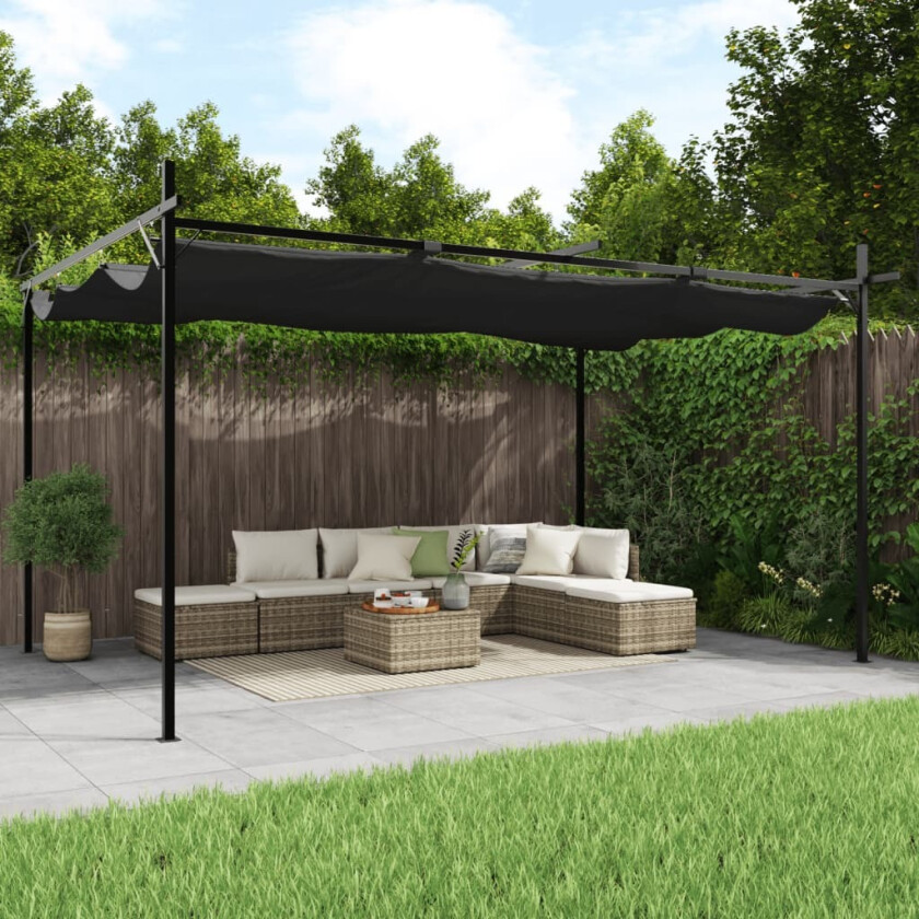 Pergola med uttrekkbar tak antrasitt 395x292x230 cm