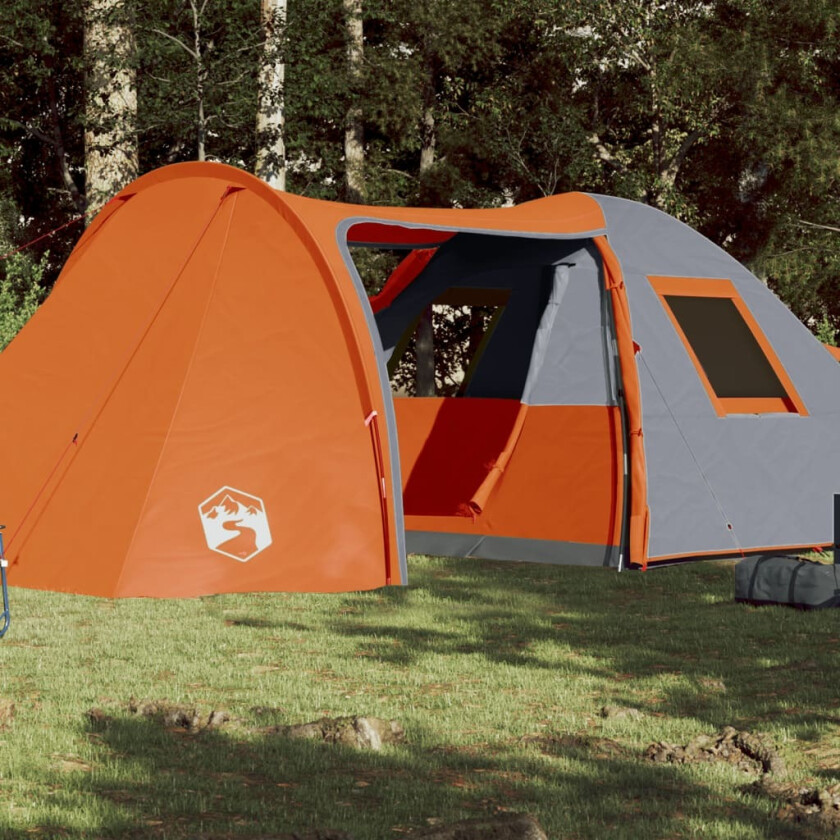 Campingtelt 6 personer grå og oransje 466x342x200 cm 185T taft