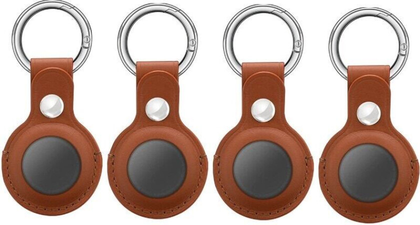 INF AirTag-etui med nøkkelring i kunstskinn, 4-pakning Brun