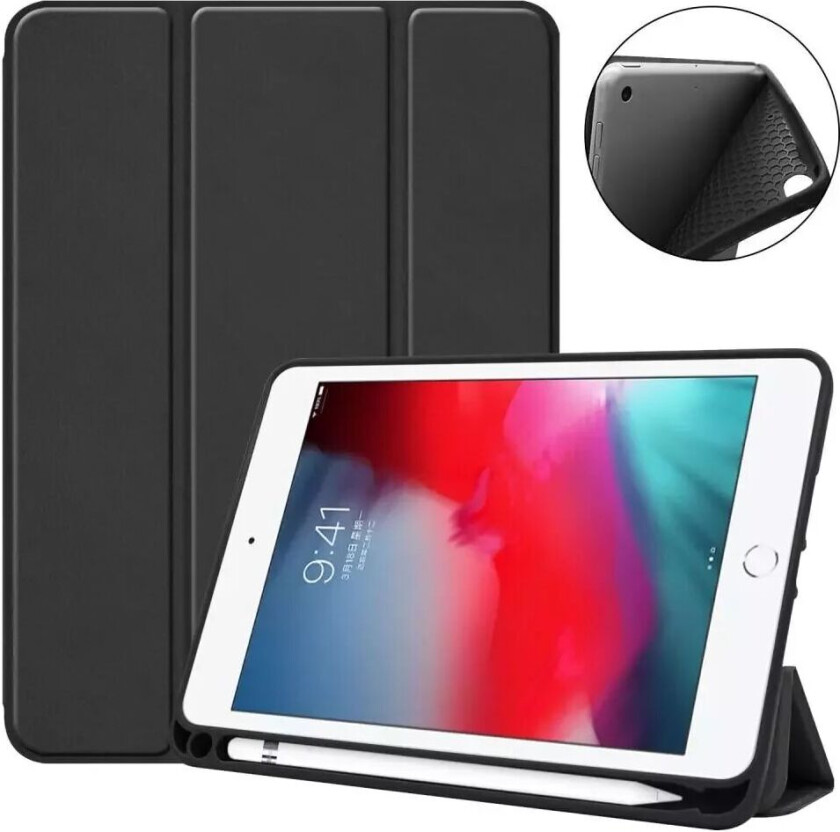 iPad Mini (2019) Flipdeksel m. Stativ & Stylus Pennholder - Svart