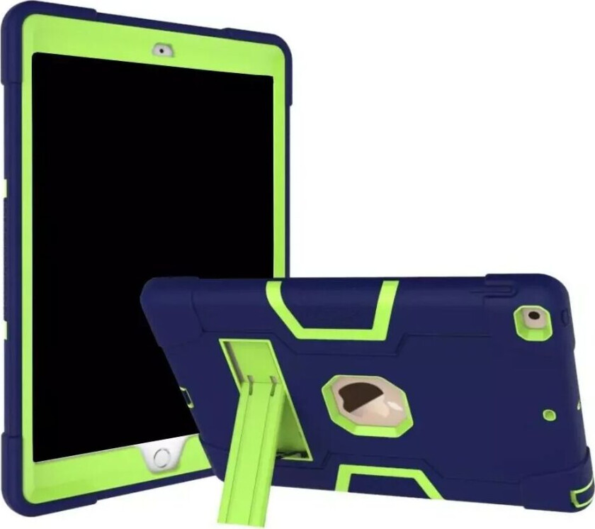 iPad 10.2" (2021 / 2020 / 2019) Håndverker Deksel med Stativfunksjon og Front Ramme- Blå / Grønn