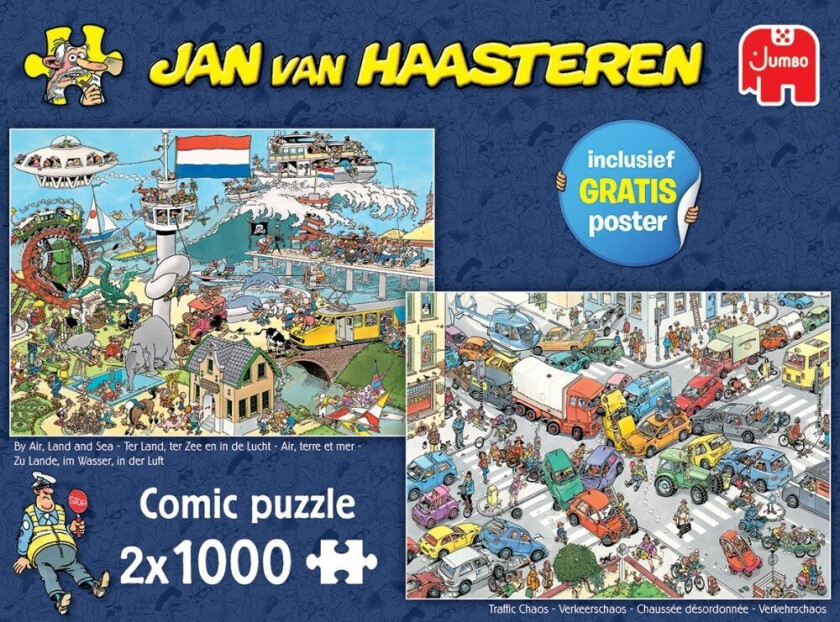 Jan Van Haasteren Traffic Chaos & By Air Land and Sea Puslespill 2x1000 brikker, Jumbo