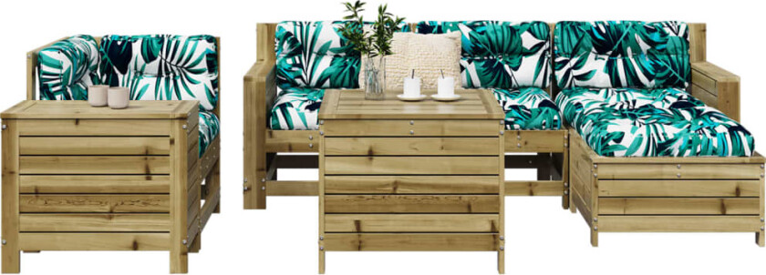 Hagesofasett 7 deler impregnert furu