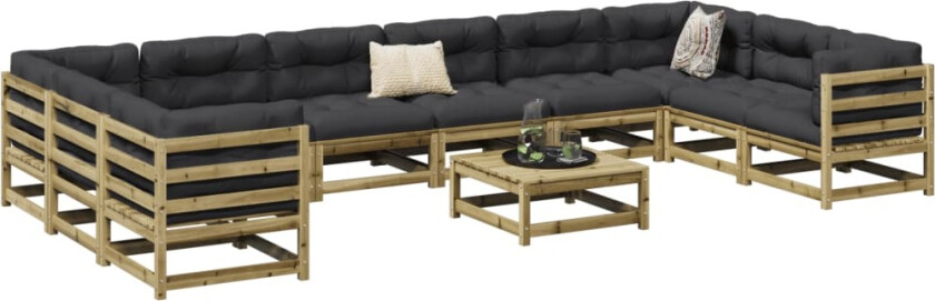 Hagesofasett 11 deler impregnert furu