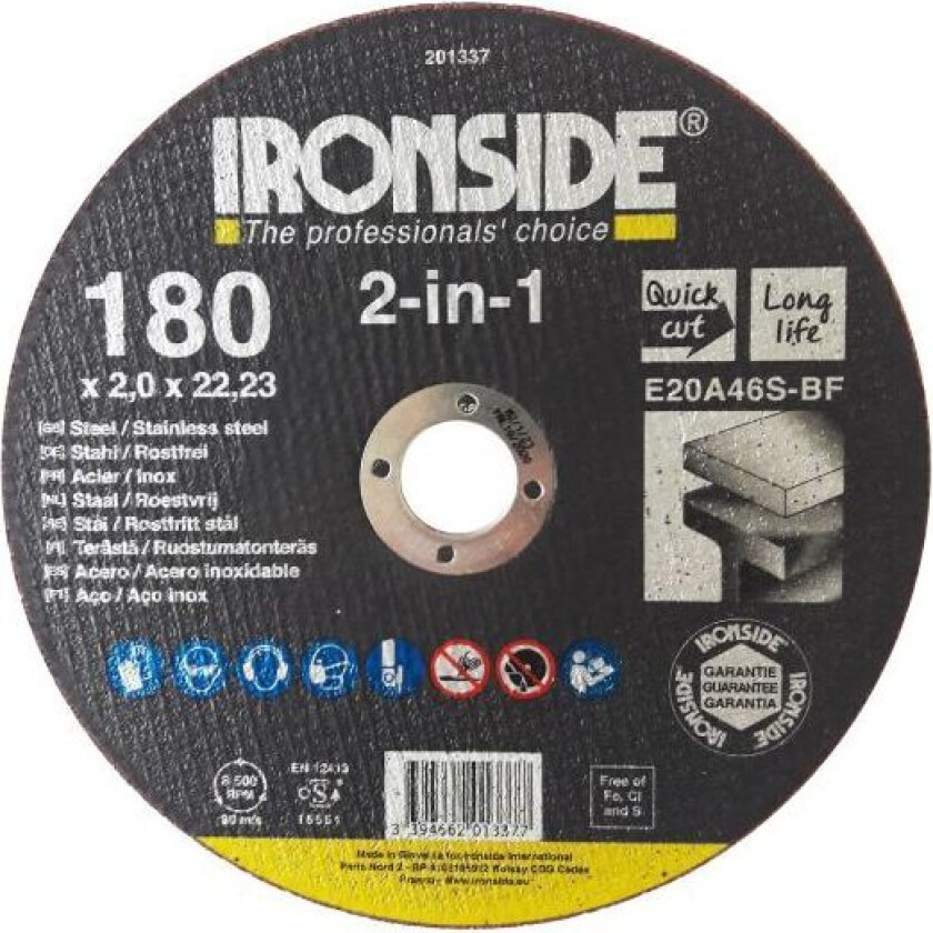 201337 Kappeskive 180 mm, F41, E20A, 2in1 180 x 2,0 x 22 mm