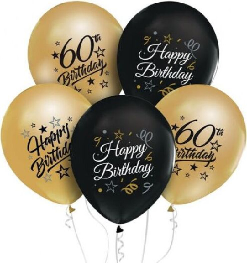Beauty&Charm Ballonger 12" Med Trykk "60" Gull Og Svart 5 Stk.