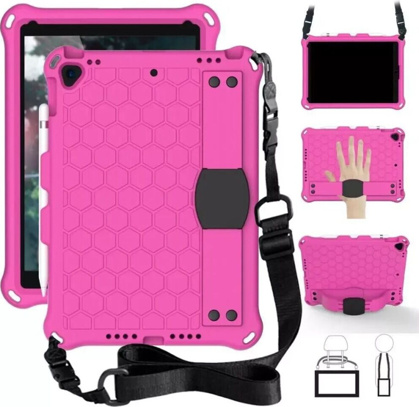 iPad 10.2" (2021 / 2020 / 2019) / iPad Pro 10.5 / iPad Air (2019) Barnedeksel med Skulderstropp - Bikube Mønster - Rosa