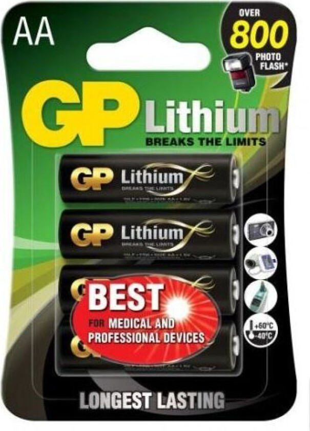 GP AA batteri Litium 1.5V, 15LF-2U4, 4-pack