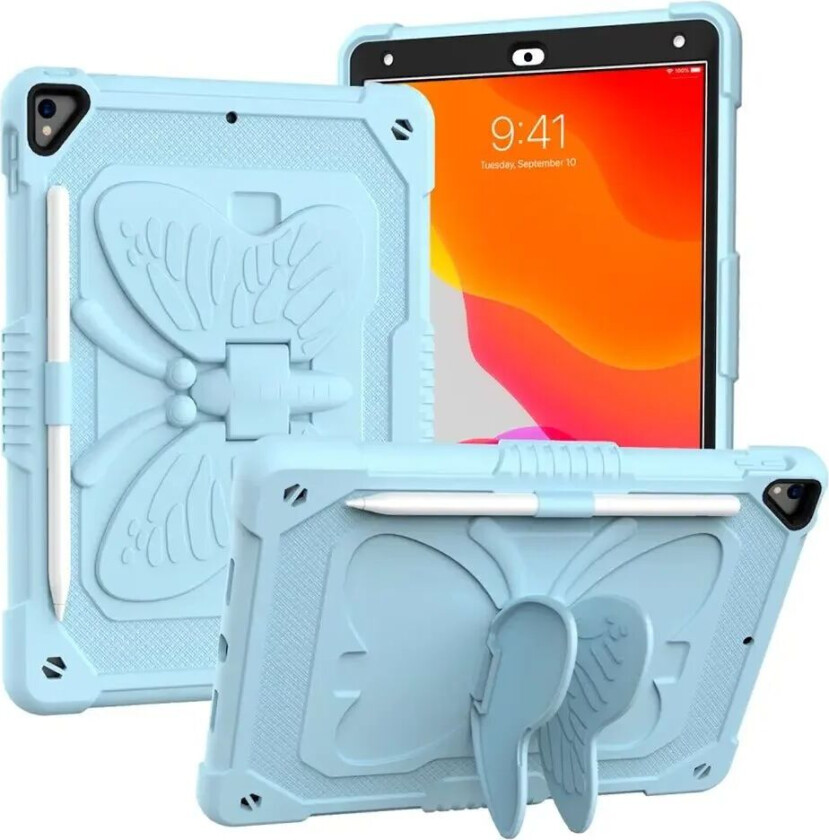 iPad 10.2" (2021 / 2020 / 2019) Butterfly Kickstand Barnedeksel - Lyseblå