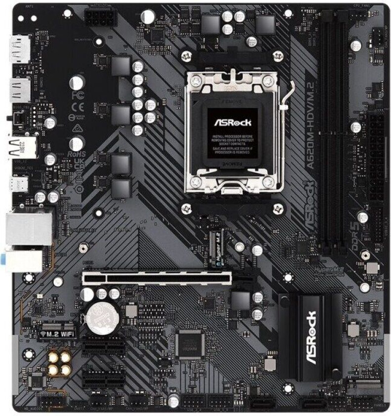 A620M-HDV/M.2 - Hovedkort - mikro ATX - Socket AM5 - AMD A620 Chipset - USB 3.2 Gen 1, USB-C 3.2 Gen 1 - Gigabit LAN - innbygd grafikk (CPU kr