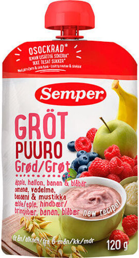 Semper Spiseklar Grøt Bringebær 6md