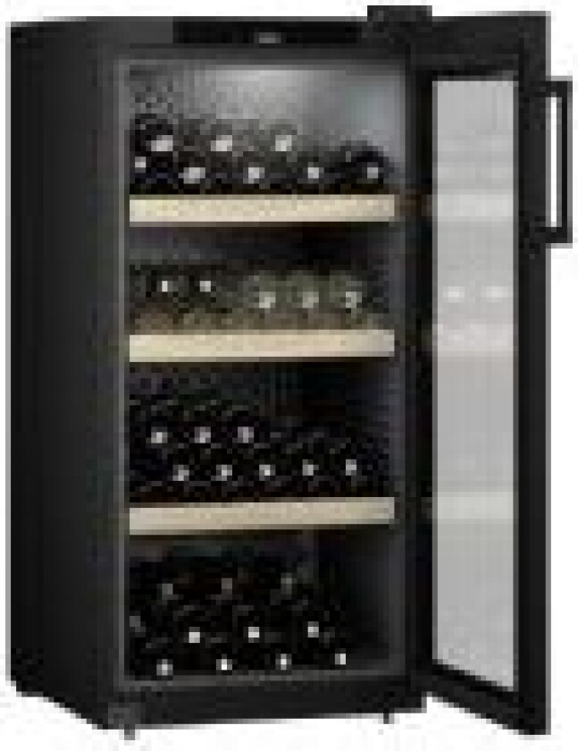 WPbl 4201, Termoelektrisk Vinkjøler, Frittstående, 141 flasker, E, Innebygd lys, Sort