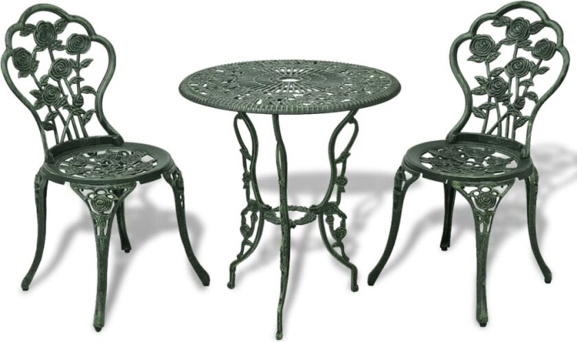 Bistrosett 3 deler støpt aluminium - grønn