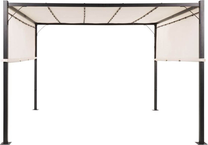 Pergola beige polyester stål 310 x 310 cm solcellebelysning LED-lys