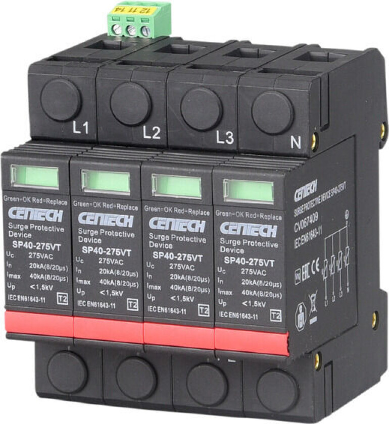 Overspenningsvern 4P type 2 pluggbar 275V m/signalkontakt - 1601191