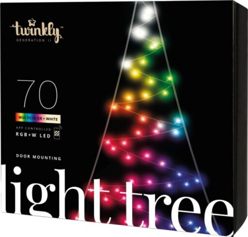 Light Tree - Door Mounting Artificial Tree with 70 RGB + Warm White LEDs. 2 Meters. Black Wire.