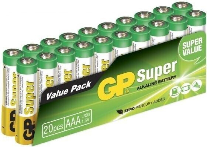 GP Super Alkaline AAA batteri, 24A/LR03, 20-pack