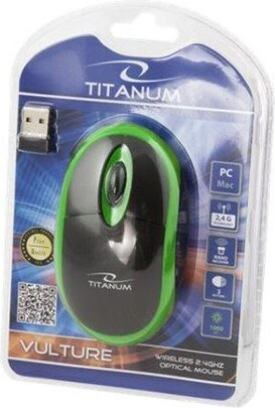 Titanum VULTURE - Mus - Optisk - 3 knapper - Grønn