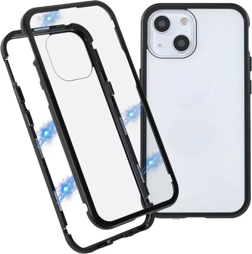 iPhone 13 Mini Magnetisk Metall Deksel med Glass Foran & Bak - Svart