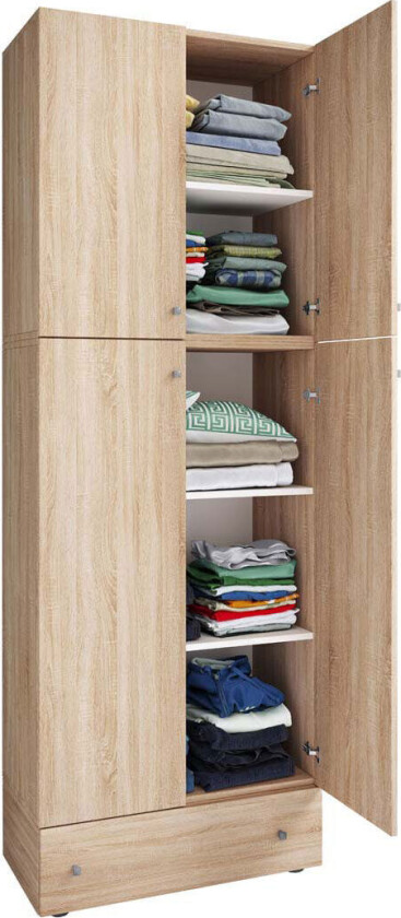 LonaXXL garderobeskap 4 dører 1 skuff eik dekor.
