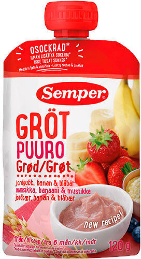 Semper Grøt Jordbær/Banan fra 6md 120g