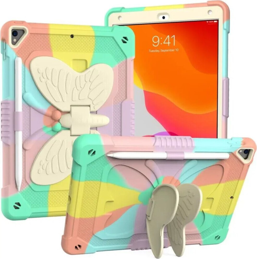 iPad 10.2" (2021 / 2020 / 2019) Butterfly Kickstand Barnedeksel - Regnbue V3