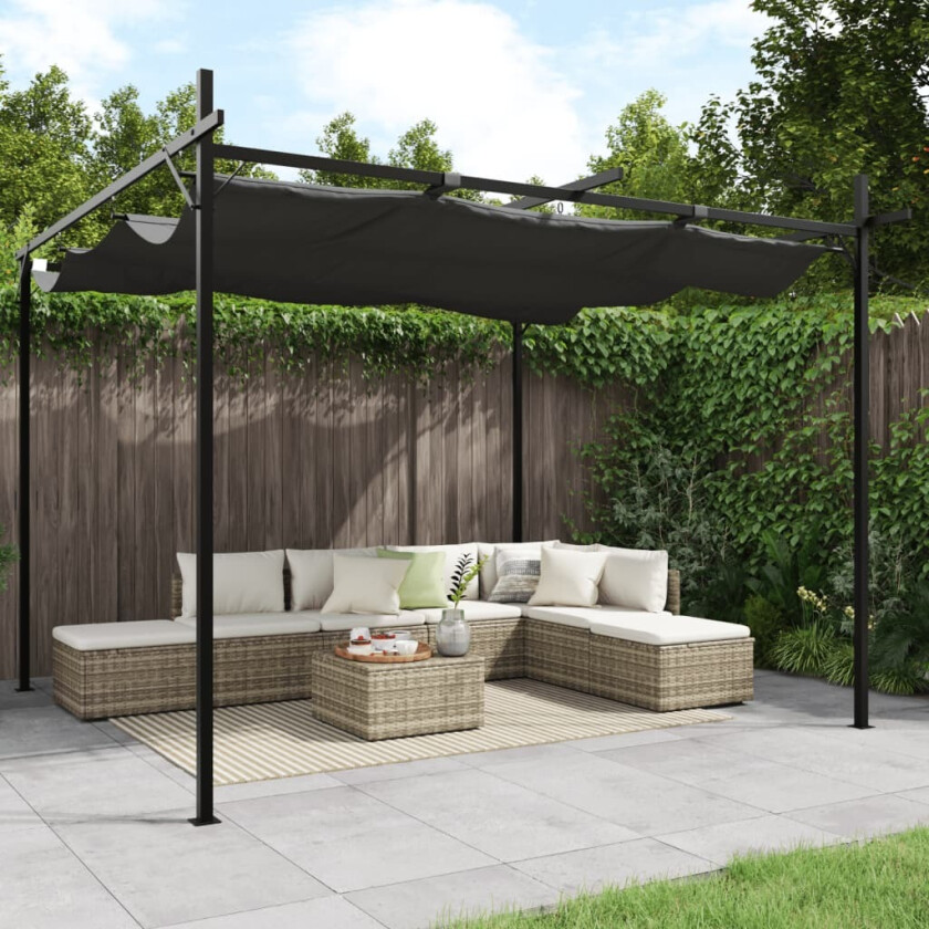 Pergola med uttrekkbar tak antrasitt 295x292x230 cm