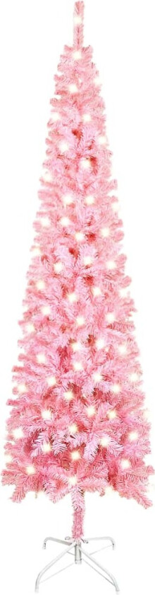 Forhåndsbelyst slankt juletre rosa 210 cm