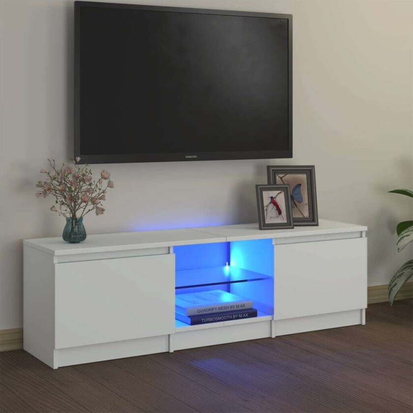 TV-benk med LED-lys hvit 120x30x35,5 cm
