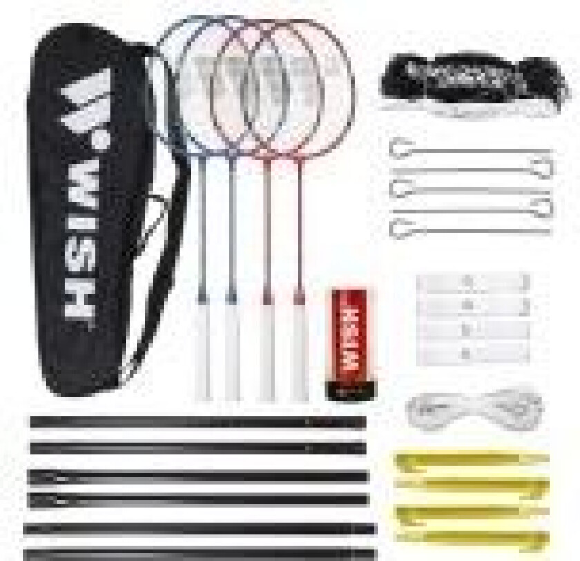 WISH Ønsker Alumtec badmintonracket sæt 4 rackete + 3 ailerons + net + linjer