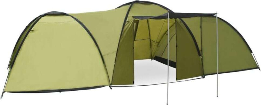 Campingtelt igloformet 650x240x190 cm for 8 personer grønn