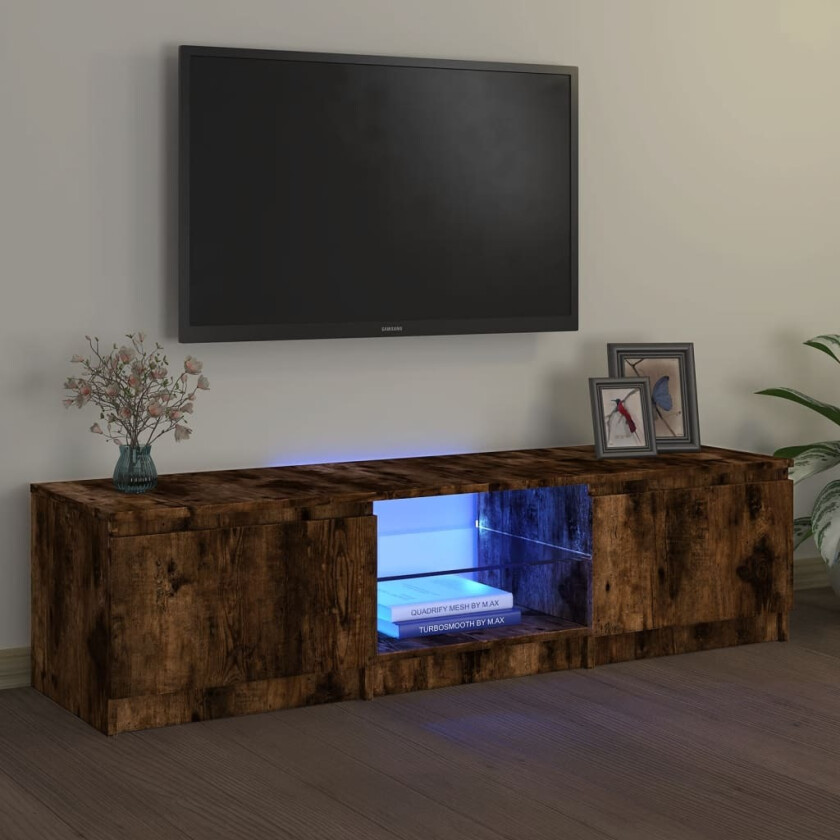 TV-benk med LED røkt eik 140x40x35,5 cm