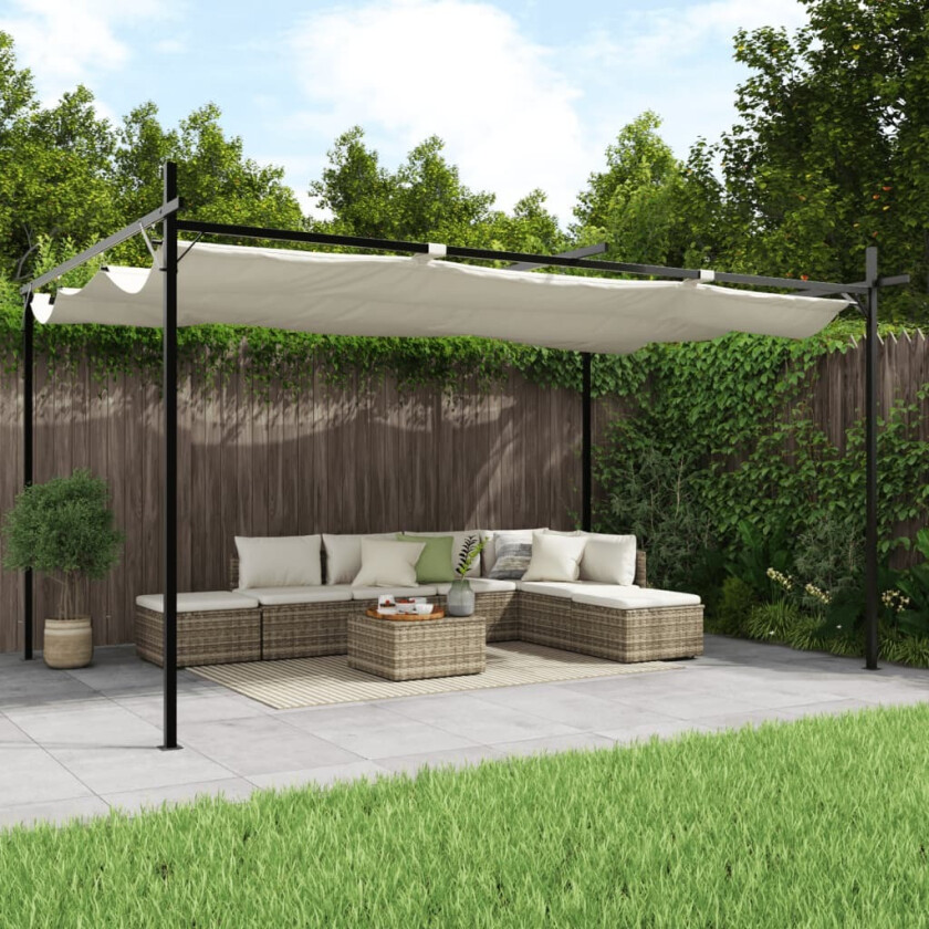 Pergola med uttrekkbar tak kremhvit 395x292x230 cm