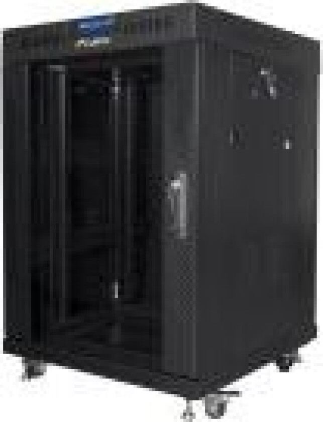 - Rack skap - med 2 kjølevifter, display - svart, RAL 9004 - 15U - 19