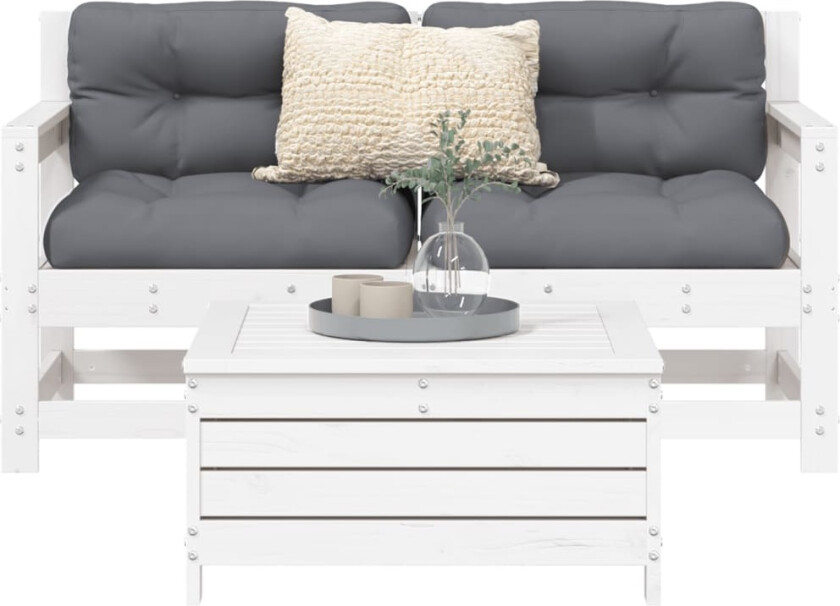Hagesofasett 3 deler hvit heltre furu