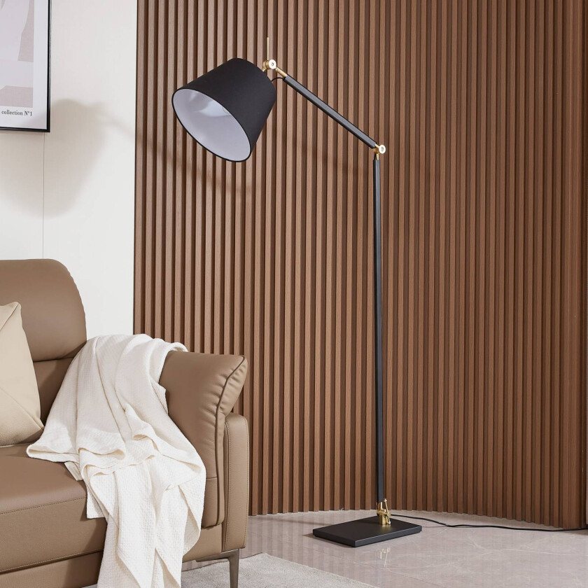 Movado gulvlampe, justerbar, svart/gull