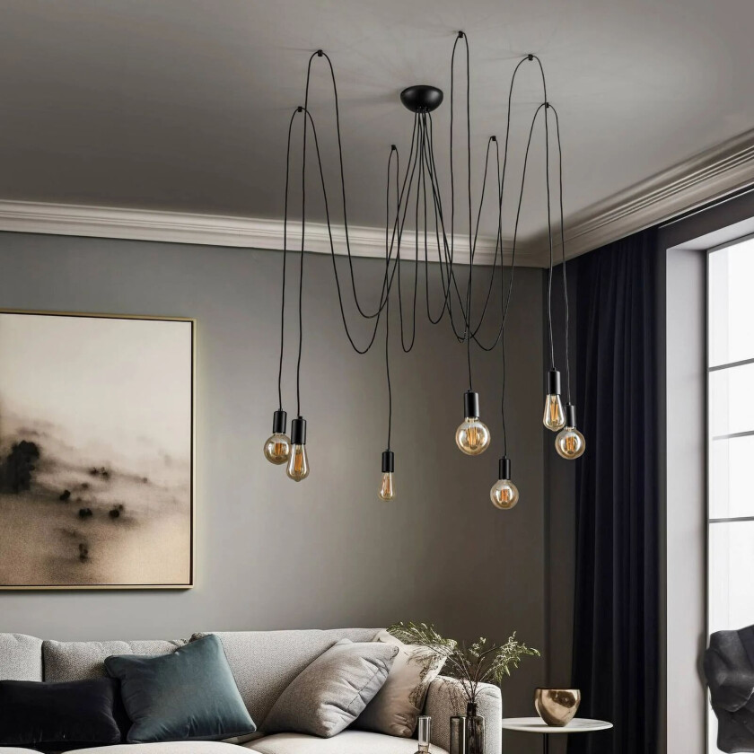 Hengelampe Spider i svart, 7 lyskilder