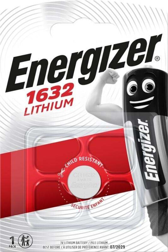 Lithium Knappecellebatteri CR1632, 3 V