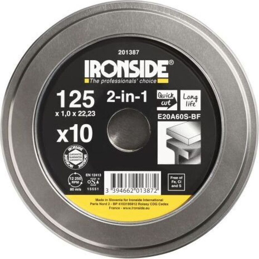 201387 Kappeskive 125 mm, 10-pakning 125 x 1,0 x 22 mm