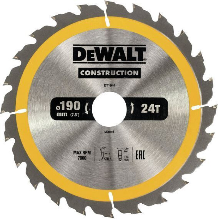 Bilde av Dewalt DT1944-QZ Sirkelsagklinge 190 x 30 mm, 24T