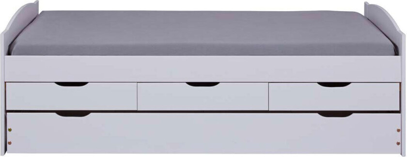 Ulli seng 90 x 190 cm med 1 uttrekks seng, 3 skuffer, inkl. 1 ribbebunn hvit.