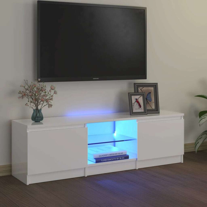 Bilde av TV-benk med LED-lys høyglans hvit 120x30x35,5 cm