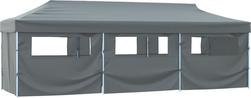 Sammenleggbart festtelt popup med 8 sidevegger 3x9 m antrasitt