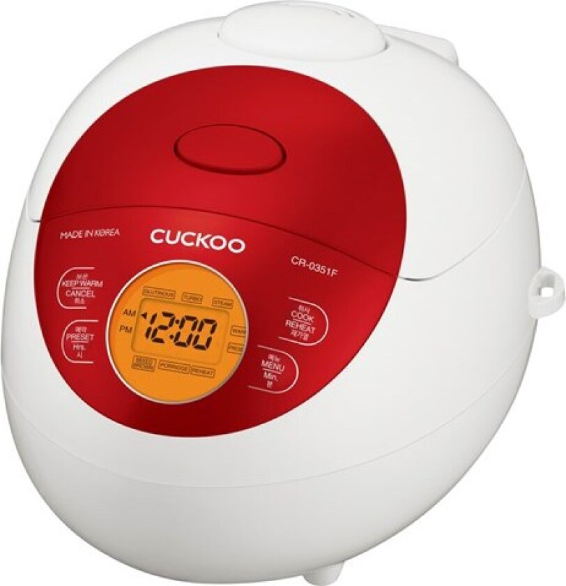 Cuckoo CR-0351F, Rice Cooker, White & Red, 0,54 L, Aluminium, LCD, 1,2 m cable