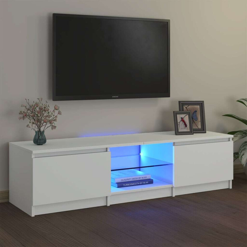 TV-benk med LED-lys hvit 140x40x35,5 cm