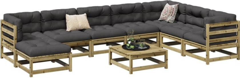 Hagesofasett 9 deler impregnert furu