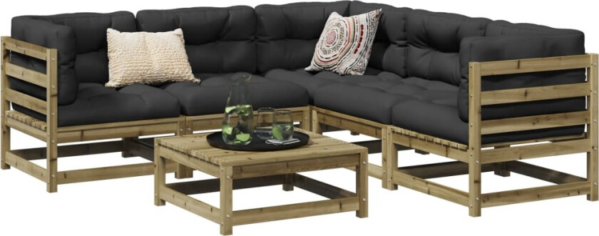 Hagesofasett 6 deler impregnert furu