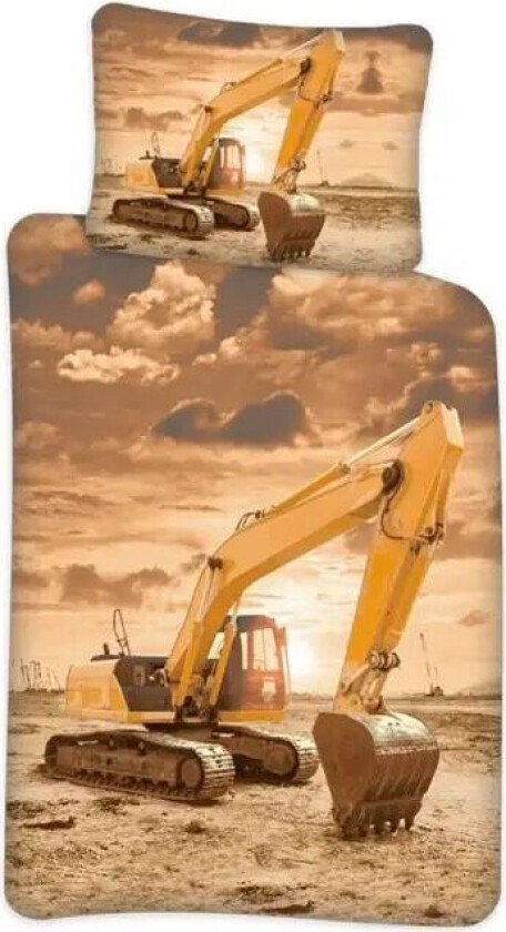 Sengetøy - 140x200 cm - Sengesett med gravmaskin - 100% bomull