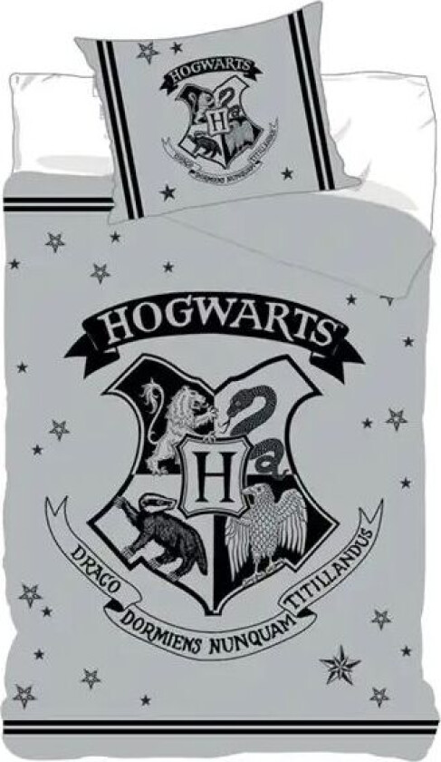 Harry Potter Sengetøy - 140x200 cm - Harry Potter sengesett med Hogwarts - 2 i 1 design - 100% bomull